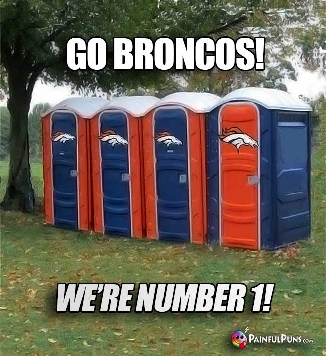 Port-o-potties say: Go Broncos! We'r number 1!