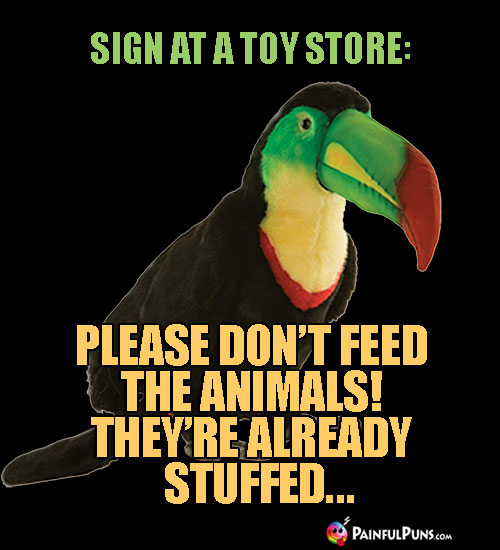 Funny Sign at a Toy Store: Please don't feed the animals! They're already stuffed...