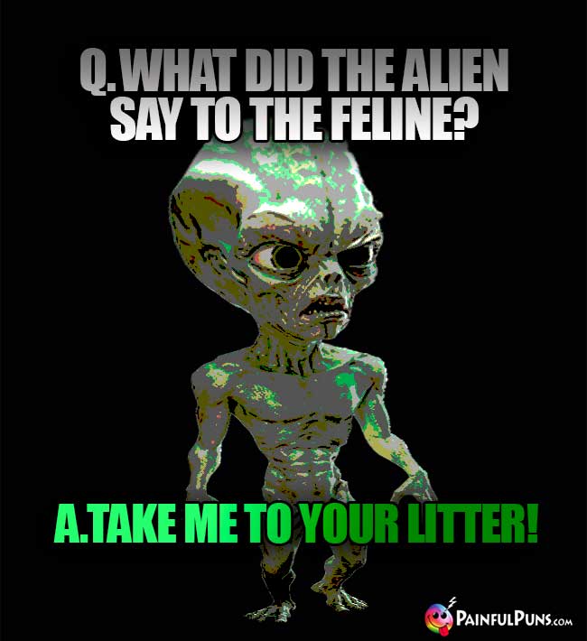 Q. What did the alien say to the feline? A. Take me to your litter!
