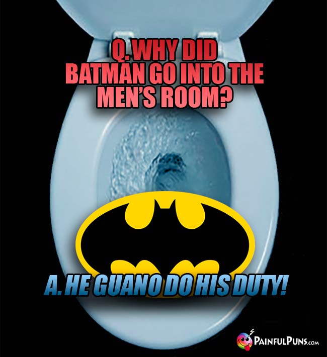Q. Why did Batman go into the men's room? A. H guano do his duty!