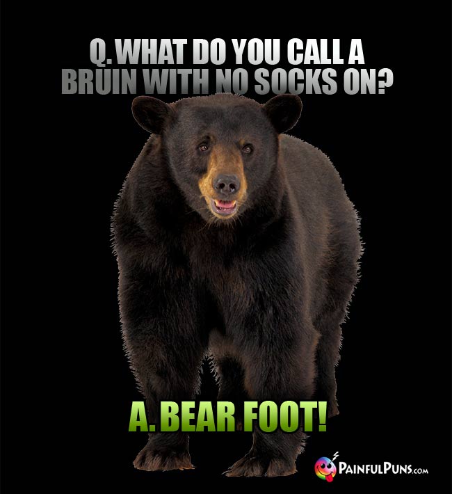 Q. What do you call a bruin with no socks on? A. Bear foot!