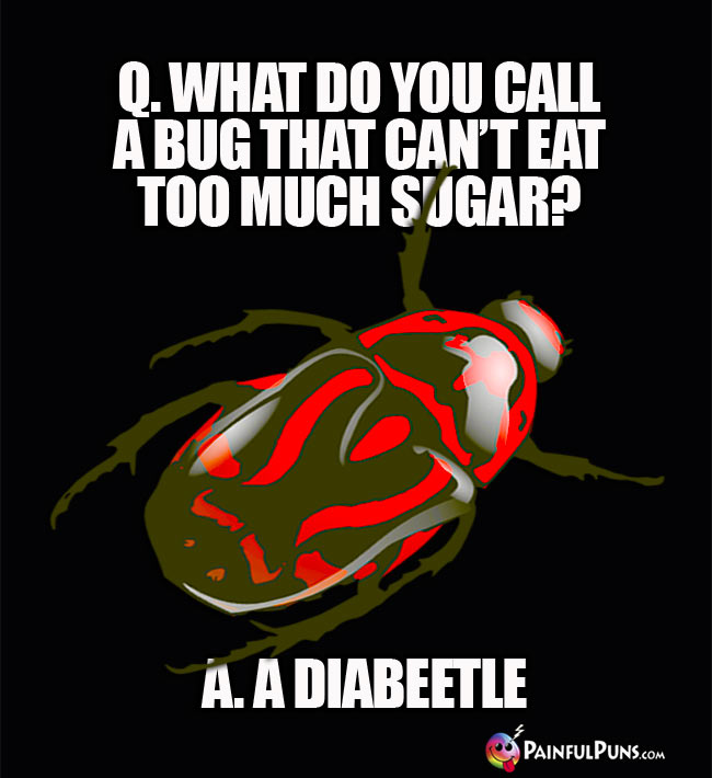 Q. What do you call a bug that can't eat too much sugar? A. A Diabeetle.