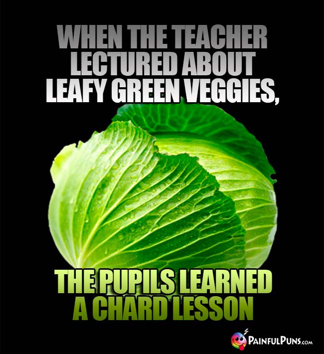 When the teacher lectured avout leafy green veggies, the pupil learned a chard lesson!