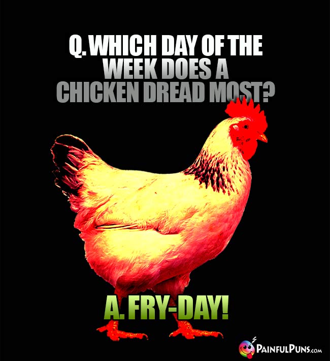 Q. Which day of the week does a chicken dread most? A. Fry-Day!