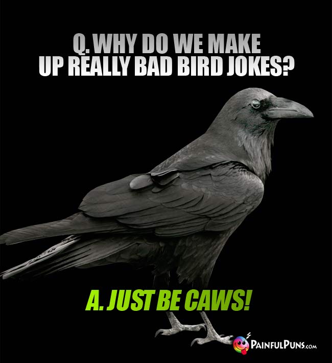 Q. Why do we make up really bad bird jokes? A. Just be caws!