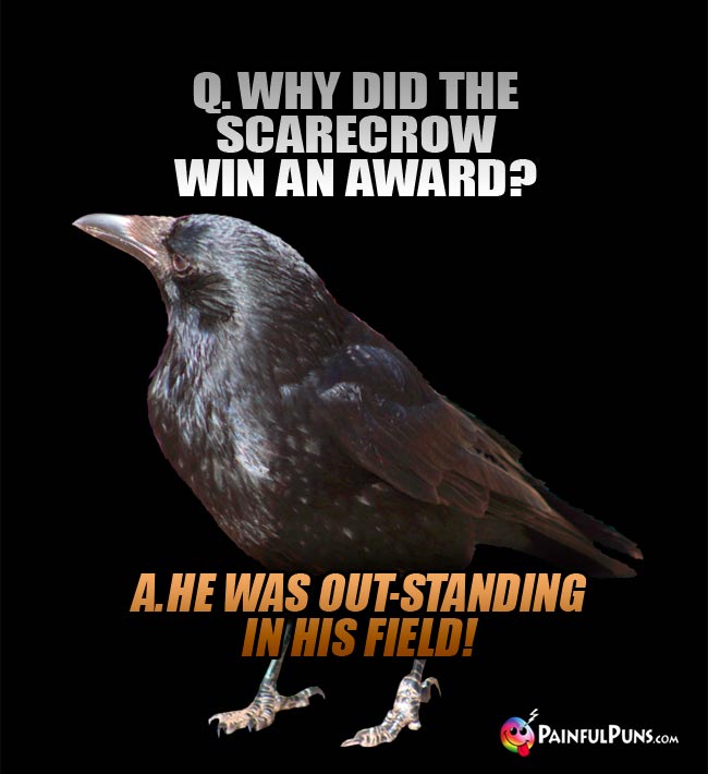 Q. Why did the scarecrow win an award? A. He was out-standing in his field!