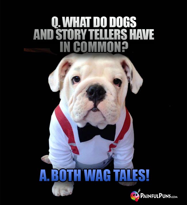 Q What do dogs and story tellers have in  common? a. Both wag tales!