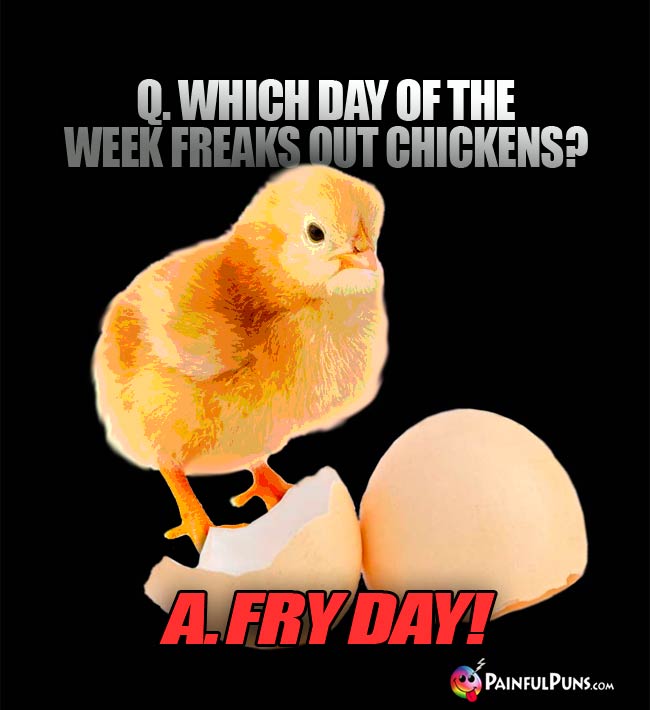 Q. which day of the week freaks out chickens? A. Fry Day!