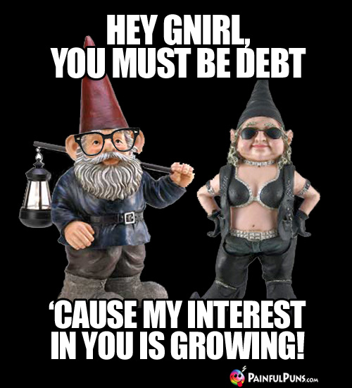 Hey Gnirl, you must be debt 'cause my interest in you is growing!