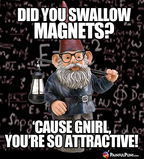 Did you swallow magnets? 'Cause gnirl, you're so attractive!