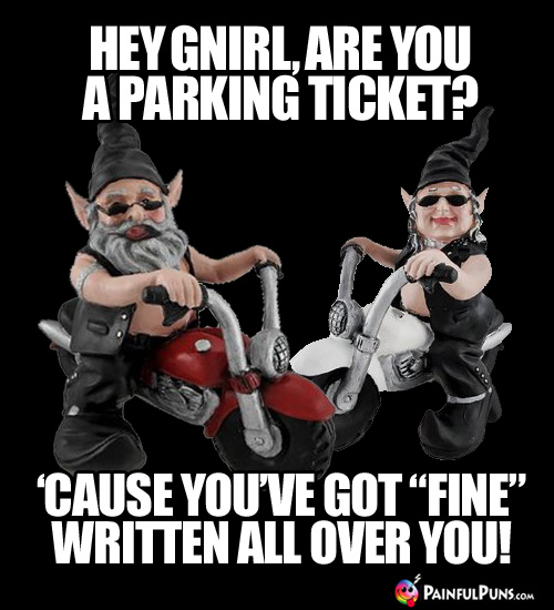 Hey Gnirl, are you a parking ticket? 'Cause you've got FINE written all over you!