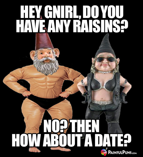 Sweet Pick-Up Line: Hey Gnirl, do you have any raisins? No? Then how about a date?