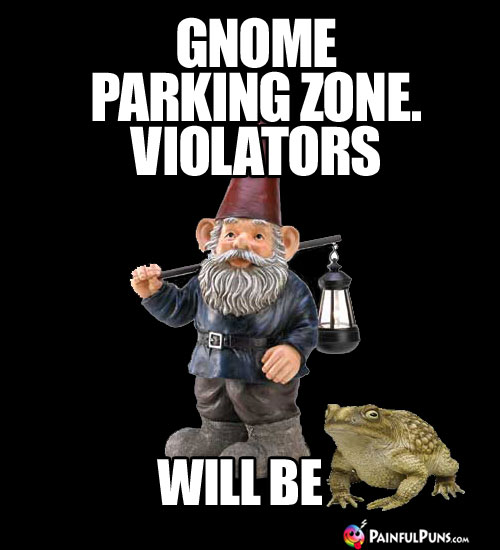 Gnome Parking Zone. Violators will be (toad)