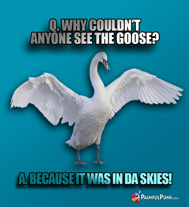 Q. Why couldn't anyone see the goose? a. Because it was in da skies!