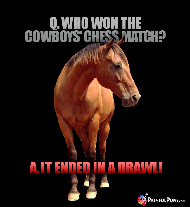 Q. Who wond the cowboy's chess match? A. It ended in a drawl!