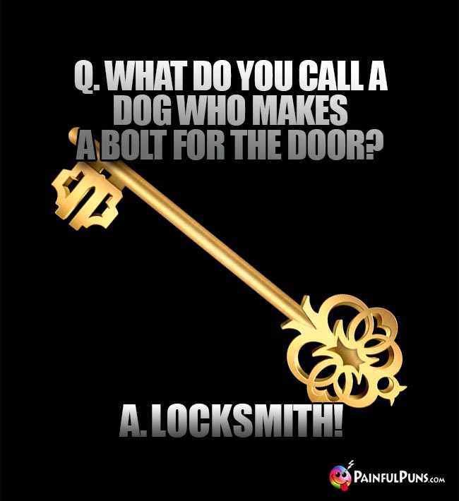 Q. What do you call a dog who makes a bolt for the door? A. Locksmith!