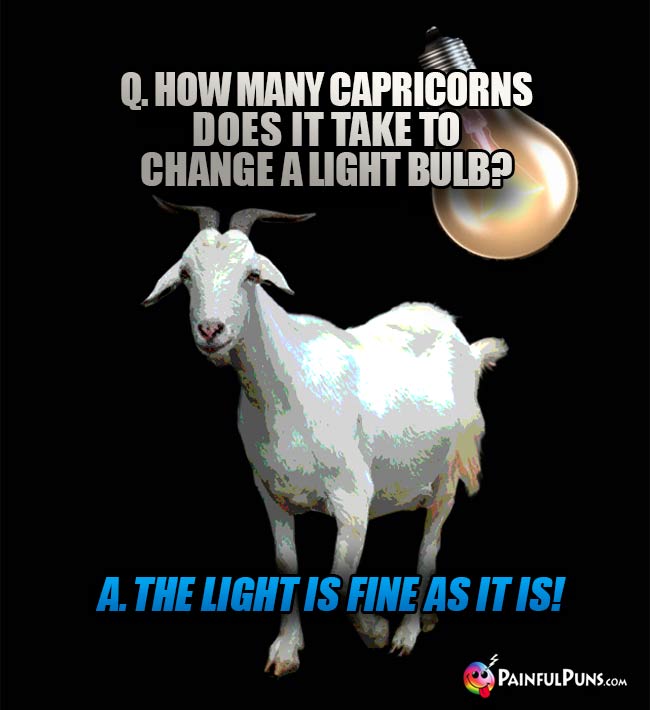 Q. How many Capricorns does it take to change a light bulb? A. The light is fine as it is!
