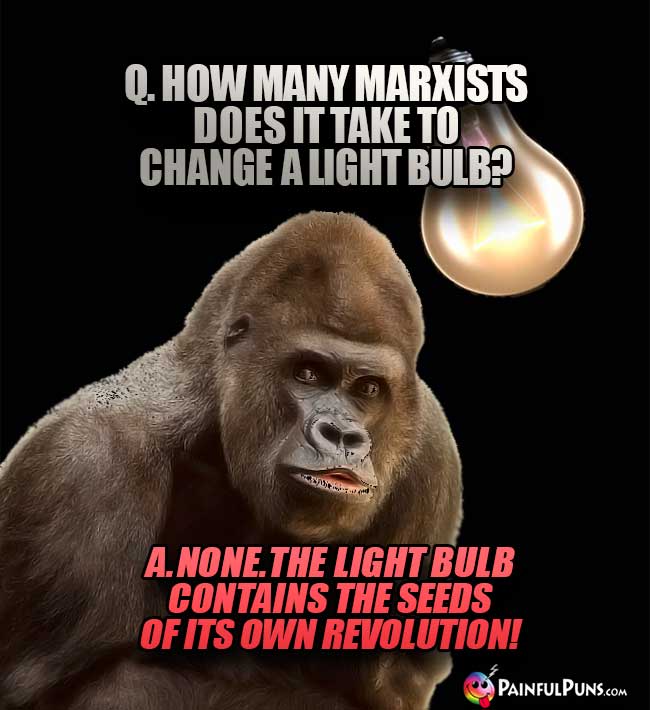 Q. How many Marxisits does it take to change a light bulb? A. None. The light bulb contains the seeds of its own revolution!