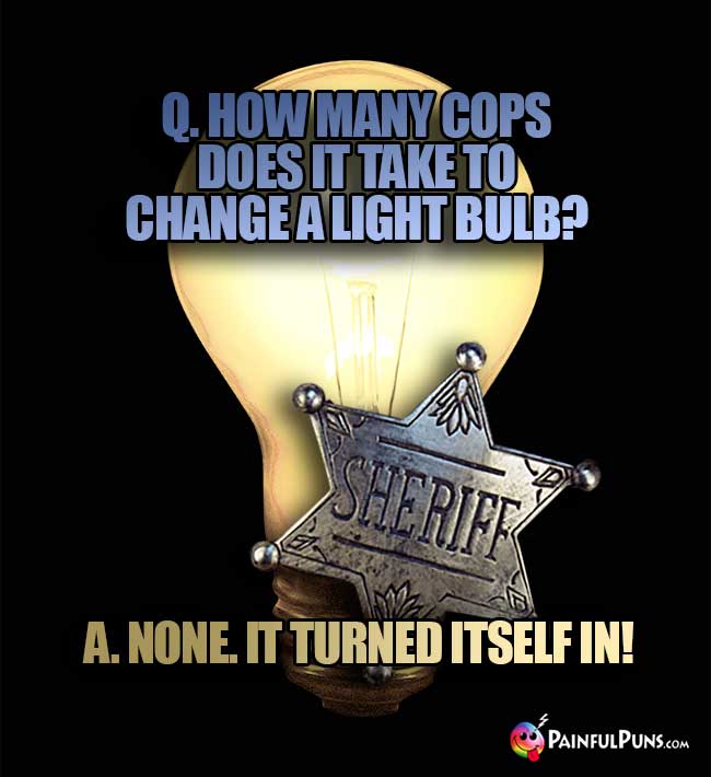 Q. How many cops does it take to change a light bulb? A. None. It turned itself in!