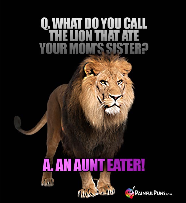 Q. What do you call the lion that ate your mom's sister? A. an aunt eater!
