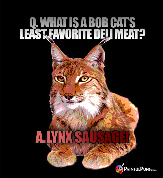 Q. What is a bob cat's least favorite deli meat? A. Lynx sausage!