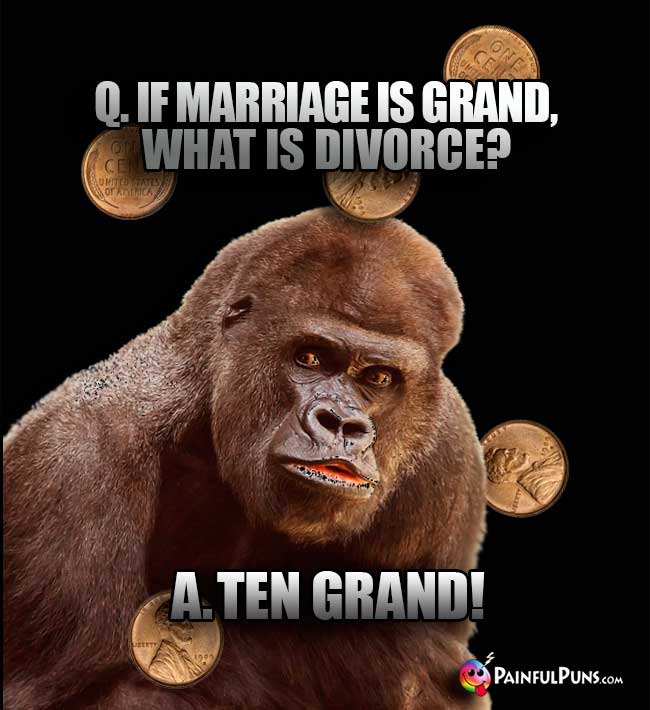 Big Gorilla Asks: If marriage is grand, what is divorce? A. Ten Grand!