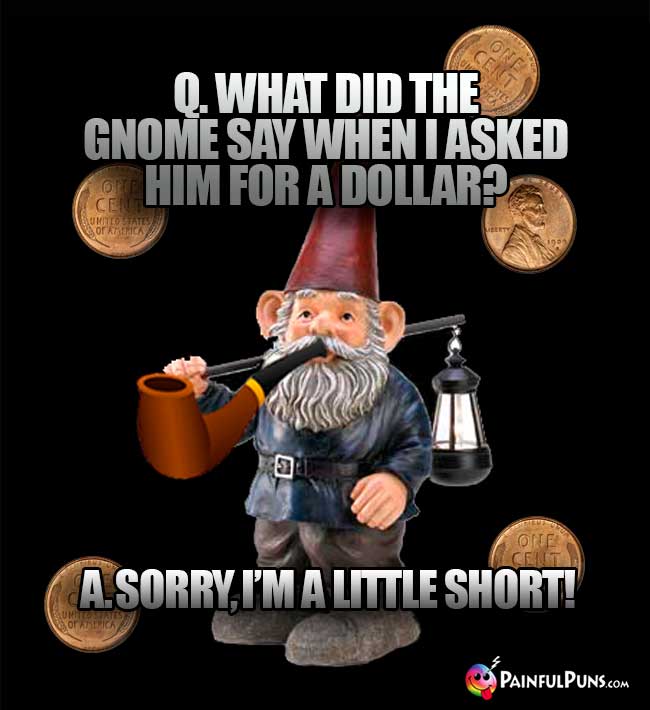 Q. What did the gnome say when I asked him for a dollar? A. Sorry, I'm a little short!