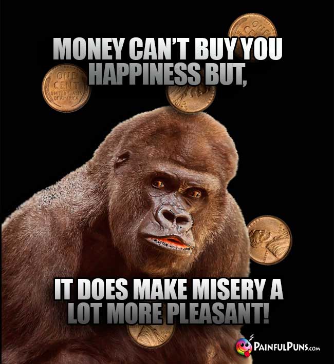 Gorilla Says: Money can't buy you happiness but, it does make misery a lot more pleasant!