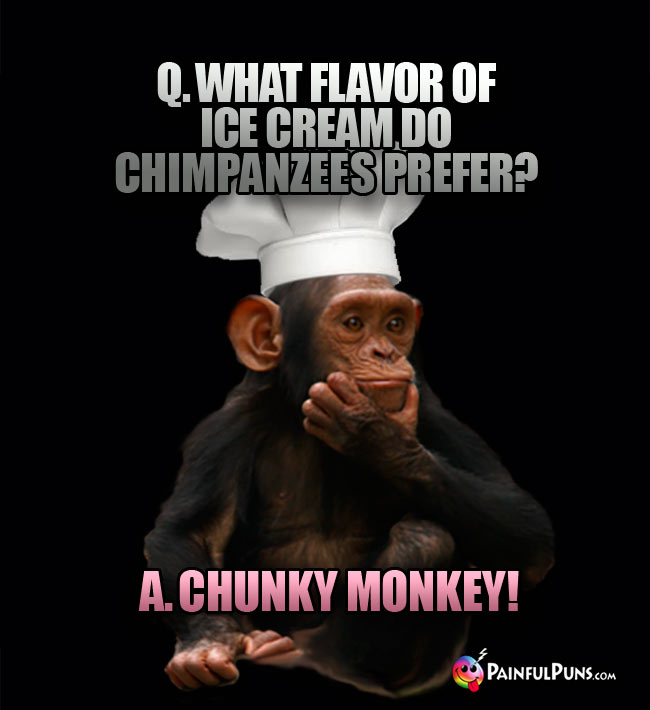 Q. What flavor of ice cream do chimpanzees prefer? A. Chunky Monkey!