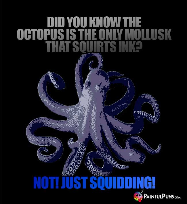 Did you know the octopus is the only mollusk that squirts ink? Not! Just Squidding!