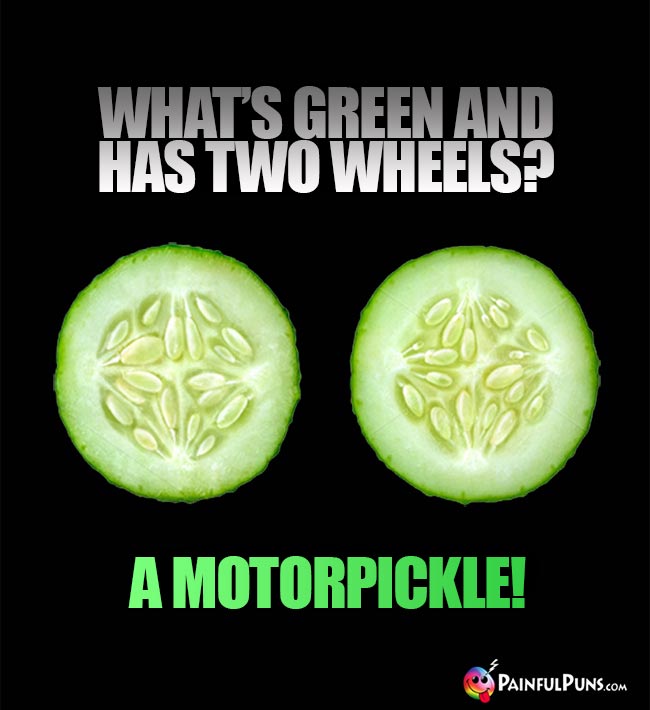 Waht's green and has two wheels? A Motorpickle!