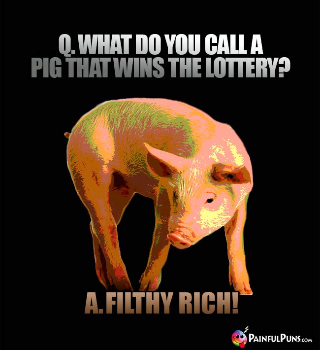 Q. What do you call a pig that wins the lottery? A. Filthy Rich!