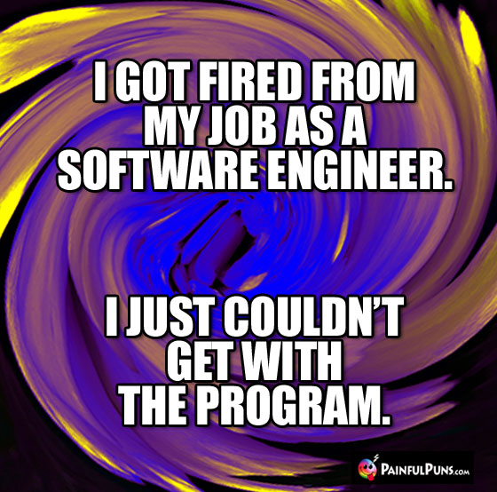 I got fired from my job as a software engineer. I just couldn't get with the program.