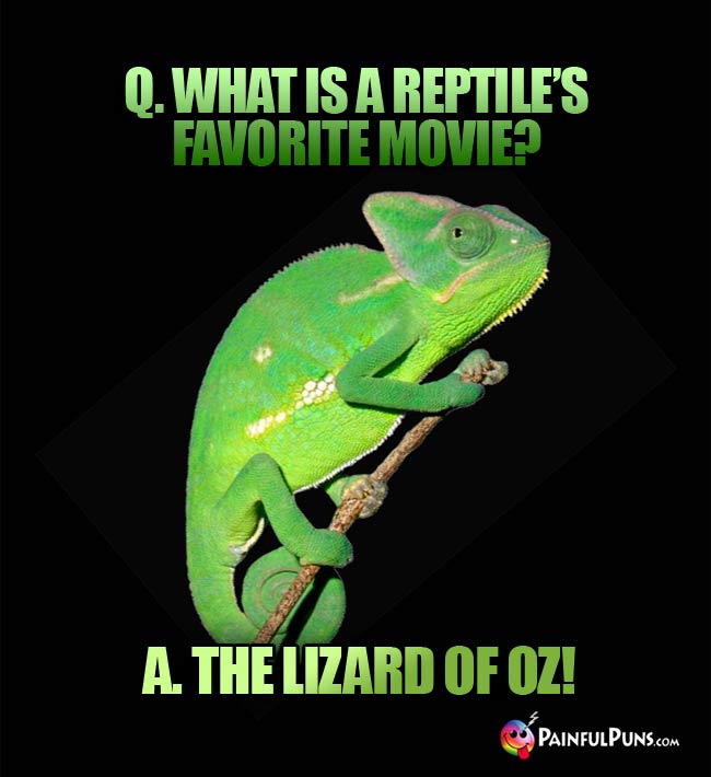 Q. What is a reptile's favorite movie? A. The Lizard Of Oz!