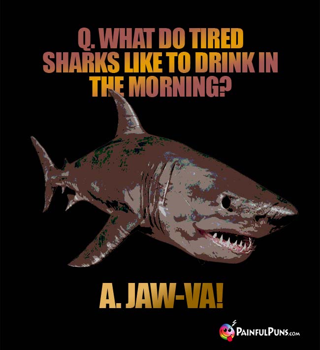 Q. What do tired sharks like to drink in the morning? A. Jaw-va!