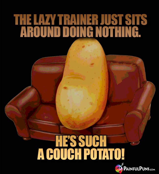 The lazy trainer just sits around doing nothing. He's such a couch potato!
