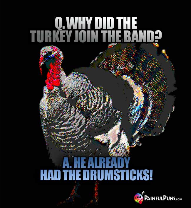 Q. Why did the turkey join the band? A. He already had the drumsticks!
