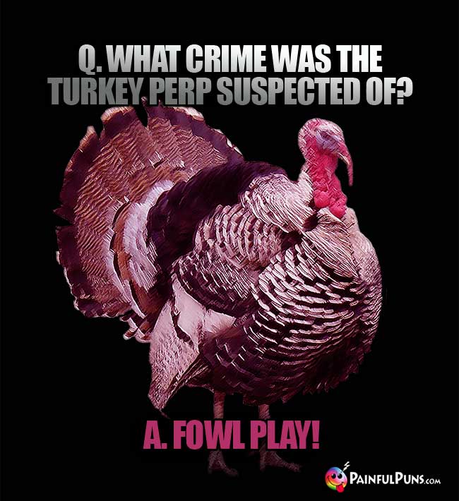 Q. What crime was the turkey perp suspected of? A. Fowl play!