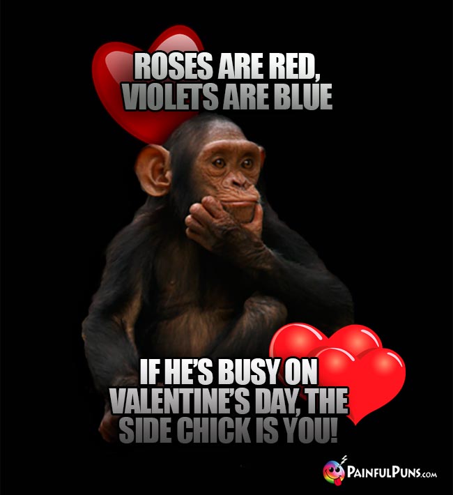 Roses are red, violets are blue, if he's usy on Valentine's Day, the side chick is you!