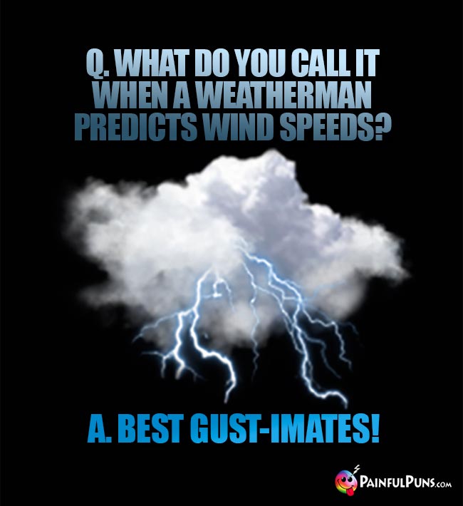Q. What do you call it when a weatherman predicts wind speeds? A. Best gust-imates!