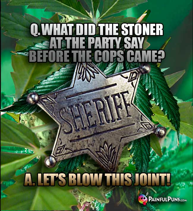 Q. What did the stoner at the party say before the copy came? A. Let's blow this joint!