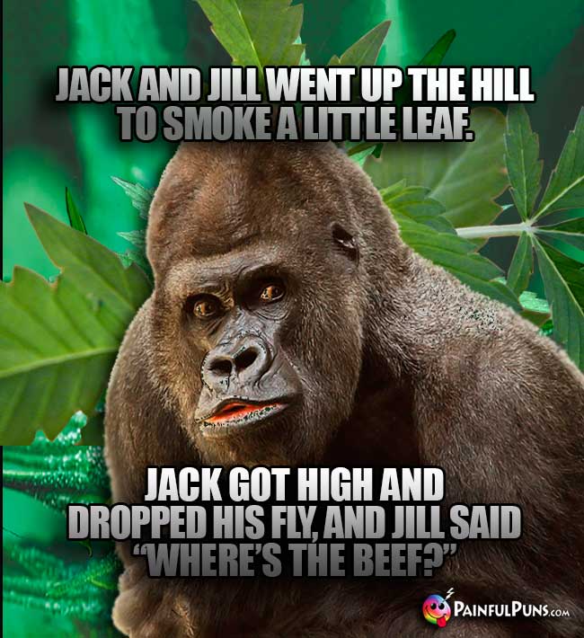Jack and Jill went up the hill to smoke a little leaf. Jack got high and dropped his fl, and Jill said "Where's the Beer?"