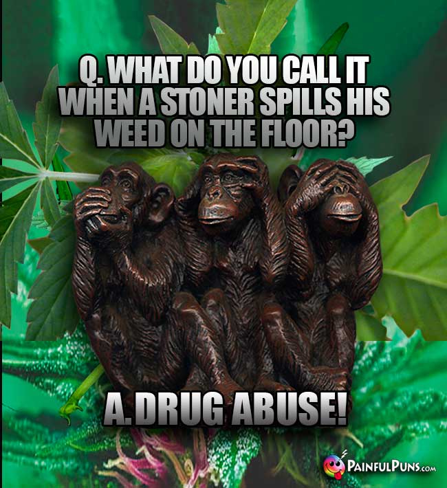 Q. What do you call it when a stoner spills his weed on the floor? A. Drug Abuse!