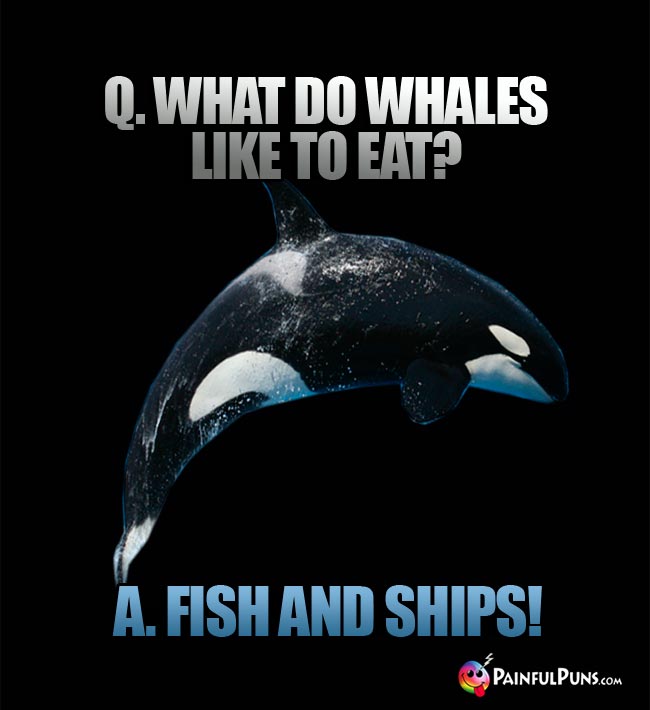 Q. What do whales like to eat? A. Fish and ships!