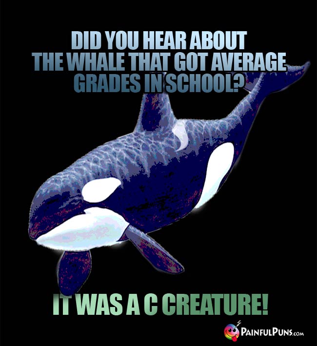 Q. Did you hear about the whle that got average grades in school? A. It was a C Creature!