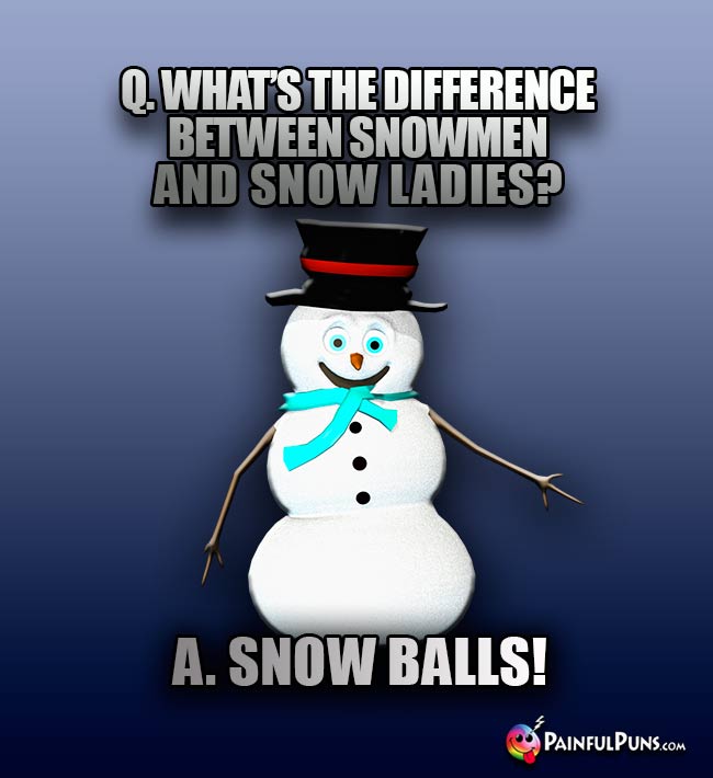 Q. What's the difference between snowmen and snow ladies? A. Snow Balls!