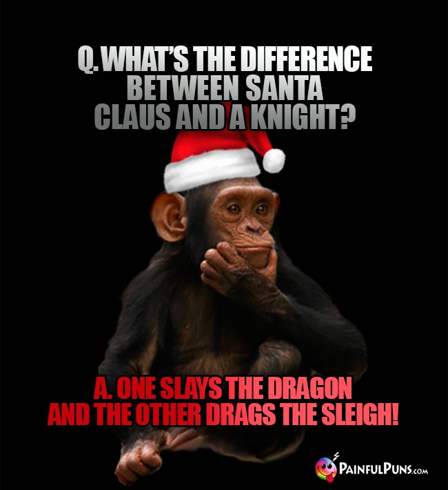 Q. What's the difference between Santa Claus and a knight? A. One slays the dragon and the other drags the sleigh!